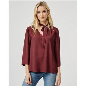 Women Le Chateau Silky Crêpe de Chine Tie-Neck Blouse Size XXL Color Mer…